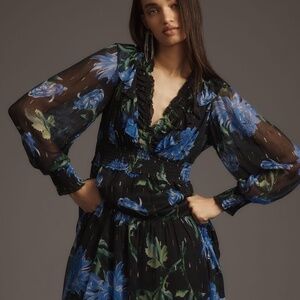 Anthropologie Odetta Ruffled V-Neck Dress